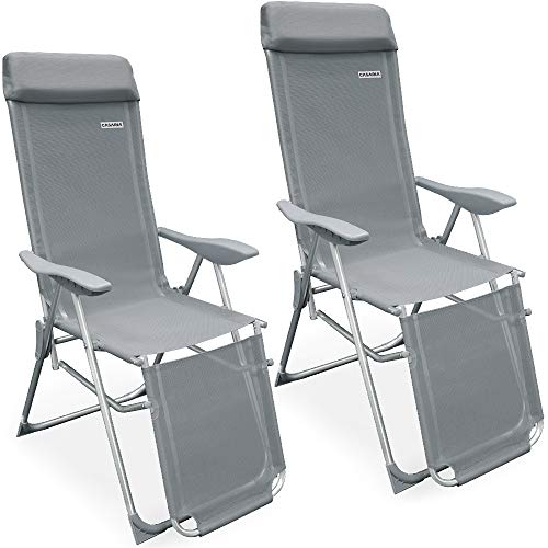 Casaria Set de 2 sillas Plegables de Aluminio con Respaldo Alto reclinable Transpirable Tumbona para jardín balcón terraza