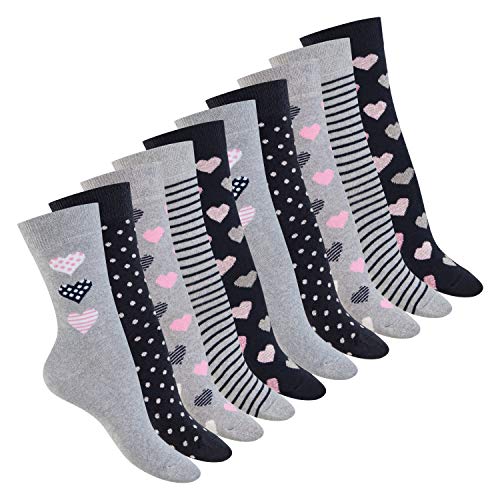 Celodoro - Calcetines para mujer (10 pares), calcetines de algodón azul/gris 39-42