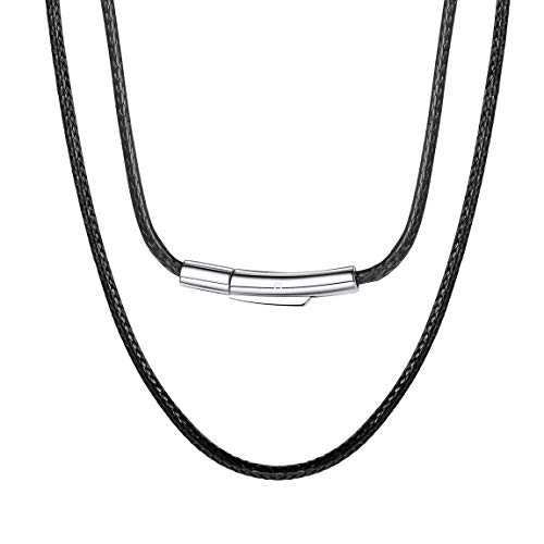 Collar Cordón para Hombres Mujeres 2MM Collar Flexible Cuero Trenzado Cierre Metal Color Negro 16 Pulgadas Cuerdas Cadena de Cera SOGA para Colgantes