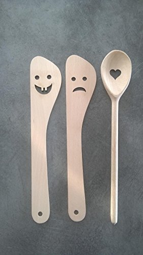 Conjunto espátulas y cucharas de madera de haya/diseños divertidos