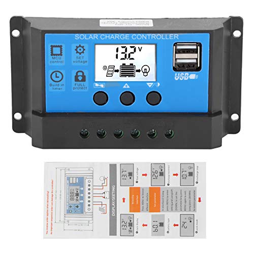 Controlador de carga solar, 30A LCD Controlador de carga solar 12V 24V Identificación automática Control PWM de 4 etapas