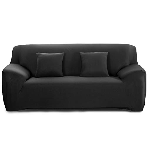 Cornasee Funda de sofá Elastica 2 plazas,Cubierta para sofá con Cuerda de fijación (Negro,2 Plazas)