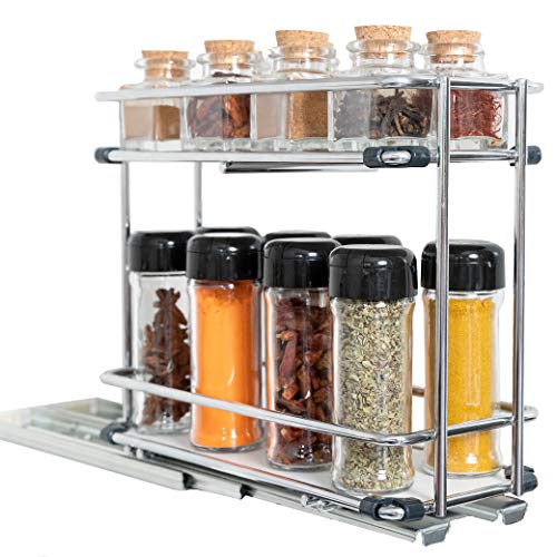 Cubi Spice - Especiero de Cocina Extraible para Armario - Organizador de Especias y Condimentos - Estanterías Metálicas de Acero Inoxidable con 2 Niveles