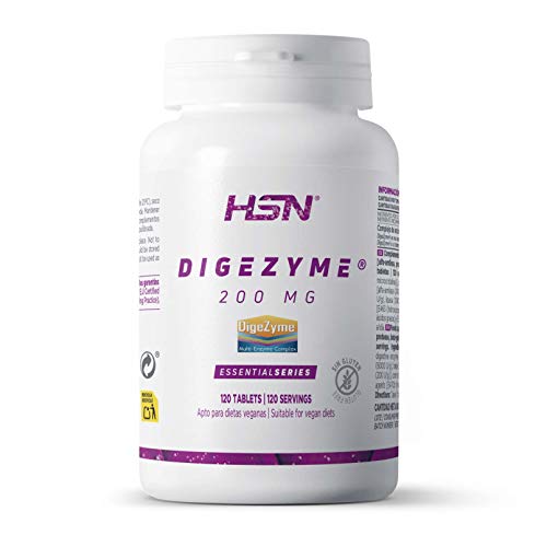 Digezyme de HSN | 200mg | Complejo de Enzimas Digestivas, Ayuda en la Digestión y Mejora la Absorción de los Nutrientes | Vegano, Sin Gluten, Sin Lactosa, 120 tabletas