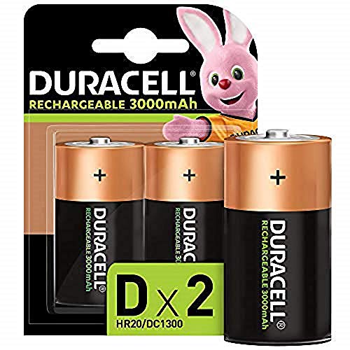 Duracell Ultra - Pilas recargables D 3000 mAh, paquete de 2 unidades