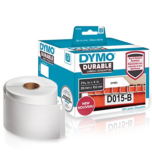 DYMO LW etiquetas industriales resistentes para LabelWriter impresoras de etiquetas, poli blanco, 59 mm x 102 mm, rollo de 300 (1933088)