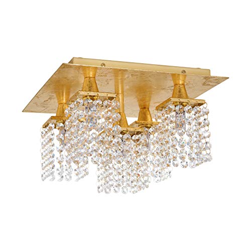EGLO Lámpara de techo Pyton dorado, 5 focos, vintage, elegante, para salón, de acero y cristal en oro, transparente, para cocina, pasillo, con casquillo G9