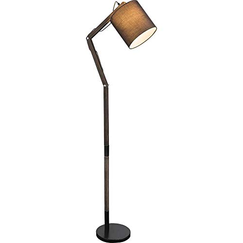 Elegante lámpara de pie articulada de madera y metal con pantalla para bombilla de rosca E27.