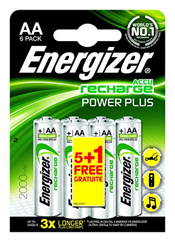 Energizer Accu Recharge Power Plus 2000 AA BP5+1 Rechargeable Battery Níquel-Metal hidruro (NiMH) - Pilas (Rechargeable Battery, Níquel-Metal hidruro (NiMH), 1,2 V, 6 Pieza(s), 2000 mAh, Plata)
