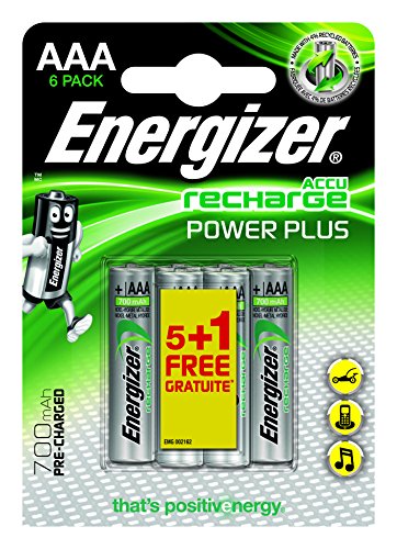 Energizer Accu Recharge Power Plus 700 AAA BP5+1 Rechargeable Battery Níquel-Metal hidruro (NiMH) - Pilas (Rechargeable Battery, Níquel-Metal hidruro (NiMH), 1,2 V, 6 Pieza(s), 700 mAh, Plata)