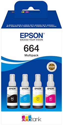 Epson Ecotank - Botellas de tinta, Multicolor (Cian / negro / magenta / amarillo)