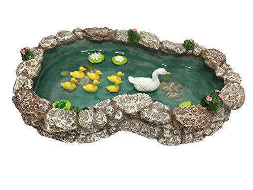 Estanque de Patos - Pata Madre y Patitos. Un Estanque de Patos para Jardín de Hadas en Miniatura y Accesorios para Jardines en Miniatura de GlitZGlam.