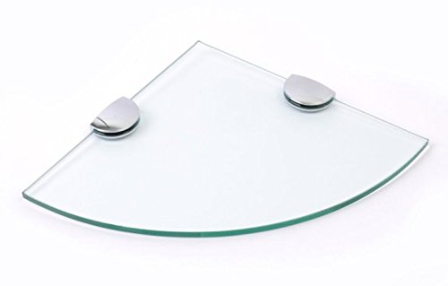 Estante de esquina de cristal templado de 200 mm (20,32 cm aprox.), 6 mm de grosor para baño, dormitorio, cocina con grandes soportes cromados (transparente)