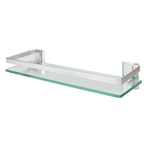 Estante de vidrio templado con riel de aluminio | Estantes de baño montados en la pared | Estante de almacenamiento de vidrio de seguridad fuerte | M&W (1 niveles)