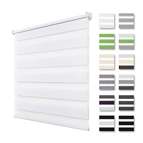 Estor doble de SBARTAR para ventanas sin taladrar y taladrar (80 x 130 cm), color blanco