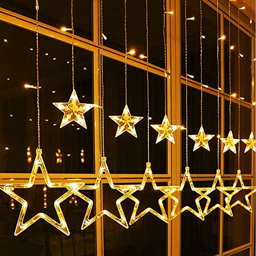 Estrella Navidad Luminosa, Luces Led Decorativas Habitación 2.5M 138 Bombillas Estrellas Guirnalda de Luces de Cadena para Exterior Interior en Casa Jardín Patio Balcón Ventana para Festival Fiesta