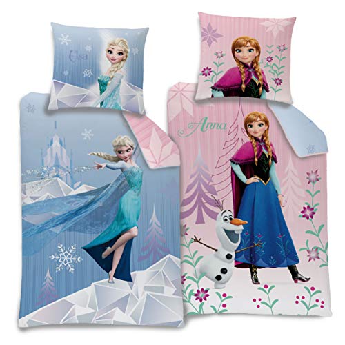 Familando Sunset - Juego de cama (135 x 200 cm + 80 x 80 cm, franela), diseño de "Frozen" de Disney