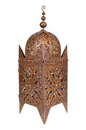 Farol oriental oxidado de metal Frane de 80 cm grande | Farol marroquí de jardín para exteriores o interiores como farol de mesa | Portavelas de jardín marroquí colgante o para colocar de pie