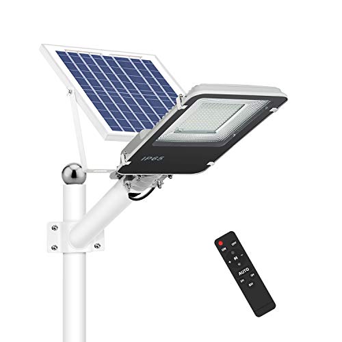 Farola Solar LED 100W para Exteriores, IP65 Impermeable Lámpara de Seguridad con Control Remoto, 1000lm Iluminación Exterior, 6500K Blanca Fría