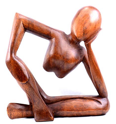 Figura decorativa abstracta 'Pensador' H30 cm – madera marrón maciza tallado mano