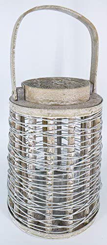 G.B. Farol de madera y metal, diámetro 18 cm, con vaso portavelas de cristal, diámetro 12 cm / H 12 cm (H 29 s/mango – H 43 con mango)
