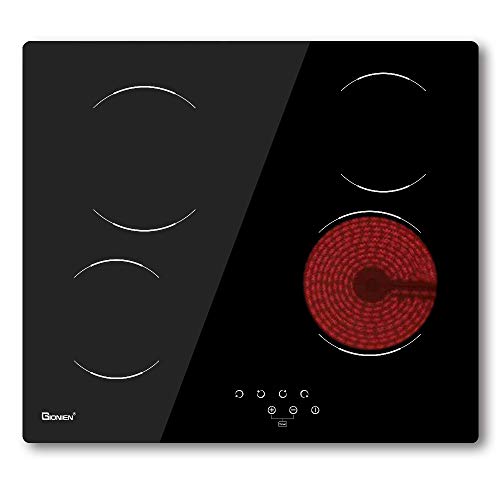 GIONIEN Quemador de vitrocerámica de 60 cm con Quemador eléctrico, Cocina de Vidrio Negra incorporada con 4 Zonas de cocción GCE460TC