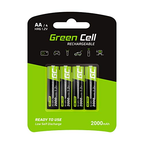 Green Cell 4X AA 2000mAh 1.2V Juego de 4 Pilas Recargables AA Ni-MH Baja Autodescarga Precarga Alta Capacidad HR6 BK-3MCCE/8BE