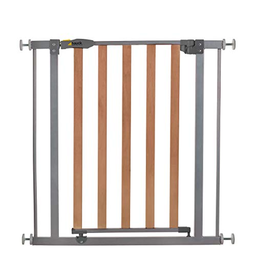 Hauck Barrera de Seguridad de Niños para Puertas y Escaleras Wood Lock Safety, Sin Agujeros, 75-80 cm, Extensible con Extensiones por Separado, Metal y Madera