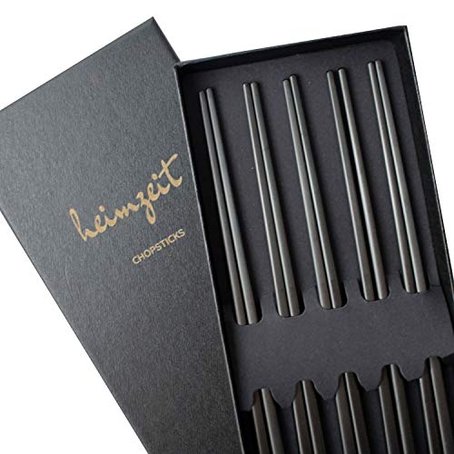 heimzeit Palillos de Acero Inoxidable 18/10 Color: Negro - Elegante Set de Palillos Chinos Aptos para lavavajillas - 5 Personas - 10 Unidades