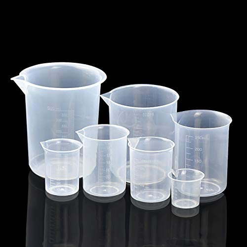 HENTEK 7 Piezas Vaso Graduado 50 ml 100 ml 150 ml 250 500 ml 600 ml Vasos dosificadores de plástico Transparente para Cocina y Laboratorio