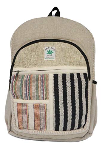 HIMALAYAN Hanf Mochila, mochila de cáñamo / mochila de día para escuela, viajes, ocio, exterior, naturaleza - con compartimento para portátil, hecha a mano en Nepal - model 135.1