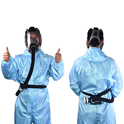 Isunking Máscara de Respirador de Seguridad, Sistema de Respirador Portátil con Máscara de Gas de Cara Completa Alimentada por Aire de Flujo Constante Eléctrico (Negro)