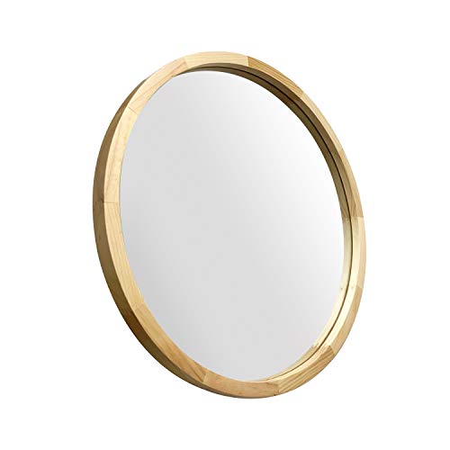 JIYUERLTD Espejo Redondo 60cm Espejo de Pared Decorativos Espejo Moderno con Marco de Madera para entradas de baños, Salas de Estar y más. (Madera Natural)