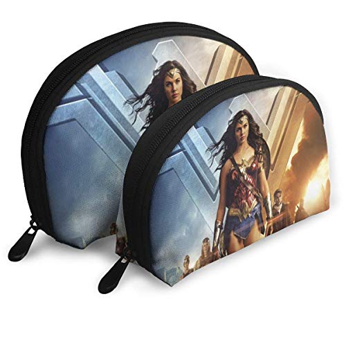 JUKIL Wonder Woman Shell Shape Bolsas portátiles Embrague Bolsa Viaje Impermeable Bolsa de Aseo Banda Cremallera para Damas Organizador Bolsas de Almacenamiento 2pcs