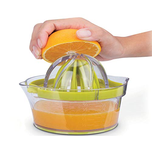 KKTICK Exprimidor manual, prensa multifuncional de frutas de mano, exprimidor de limón, naranja, cítricos, apto para lavavajillas, con rallador, 2 escariadores y taza de medición integrada de 400 ml