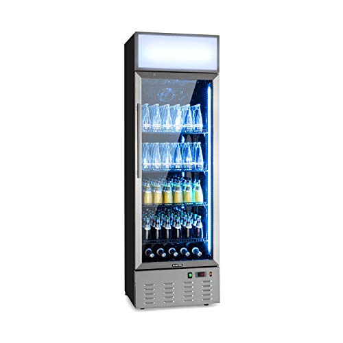 Klarstein Berghain Pro nevera de bebidas - 278 litros, 60 x 189 x 58,5 cm, 2-8 °C, iluminación, se puede cerrar con llave, puerta acristalada, luces de colores, acero inoxidable, nevera de botellas