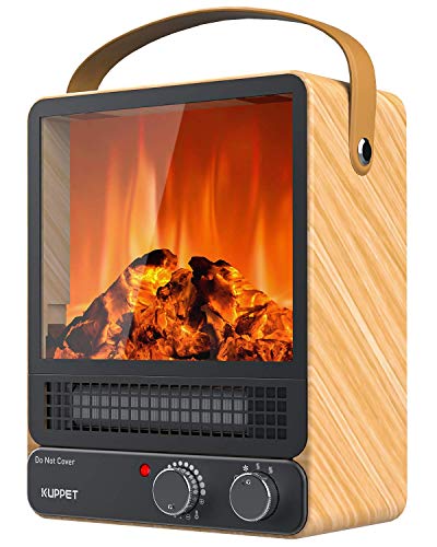 KUPPET Mini estufa eléctrica 750 W/1500 W con protección contra sobrecalentamiento & Cold Touch Shell & Sistema de control de temperatura & 1 ventana de llama