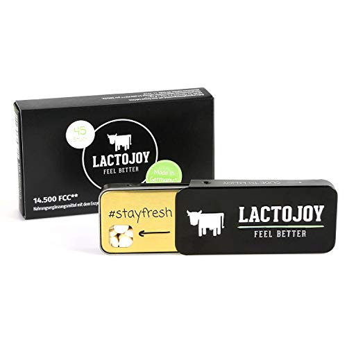 LactoJoy Pastillas de Lactasa 14.500 FCC I Tratamiento de Comprimidos para Intolerancia a la Lactosa I Digestión de la Leche, Queso I Capsulas de Enzimas Digestivas I Vegano I 45 Caps