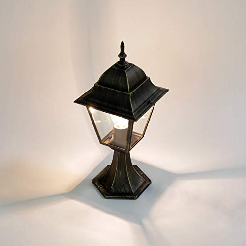 Lámpara de jardín rústica de oro antiguo resistente a la intemperie E27 H:49cm Lámpara de base de vidrio y aluminio para exteriores