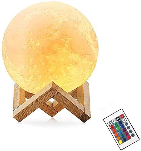 Lámpara De Luna Led 3D,16 Colores Luz de Noche Ambiente Lámparas, USB Recargable Remoto Control Control Táctil Luz Decorativa para Dormitorio, Salón (20CM)