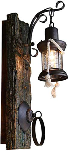 Lámpara de pared rústica vintage en mal estado Lámpara de pared antigua pedestal de madera lámpara de hierro forjado cuerpo pantalla de vidrio para Loft Cafe Bar pasillo dormitorio sala de estar