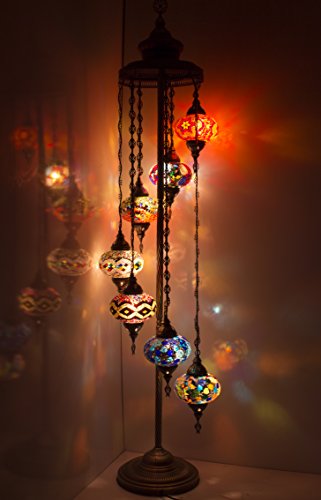 Lámpara de pie con diseño de mosaico, estilo marroquí, árabe, estilo bohemio, estilo Tiffany, de cristal, colorida, para decoración del hogar, 7 globos grandes