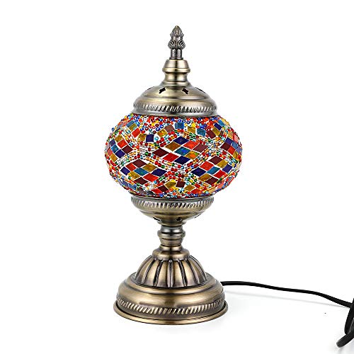 Lámpara Escritorio Turca de Mesilla de Noche Vintage para Dormitorio Mosaico cristal, Base Bronze (Multicolor2)