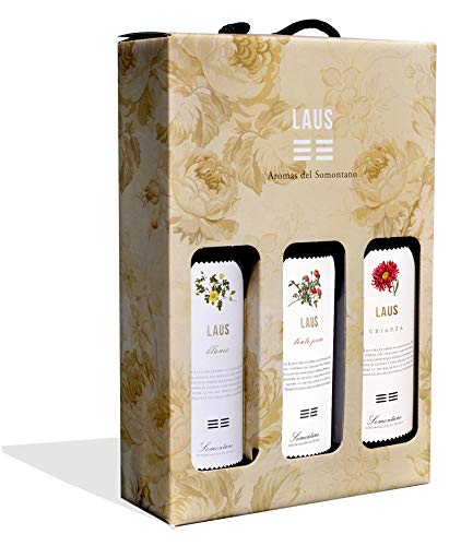 LAUS - Estuche de Vinos"Aromas del Somontano" - Chardonnay 2020, Tinto Joven 2019, Tinto Crianza 2016 - Pack de 3 botellas 75cl - D.O. Somontano - Estuche Regalo Vino