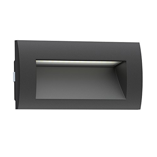 ledscom.de Lámpara empotrada de pared LED ZIBAL para exterior, negra, blanco cálido, 140x70mm