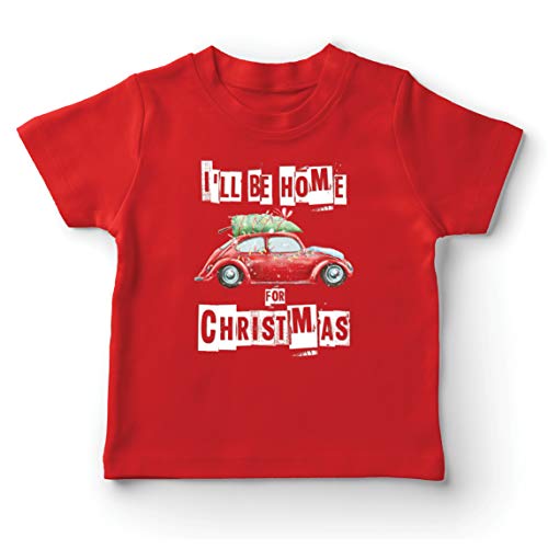 lepni.me Camiseta para Niño/Niña Estaré en casa para la Navidad con el Tema de Las Vacaciones favoritas de la Familia. (1-2 Years Rojo Multicolor)