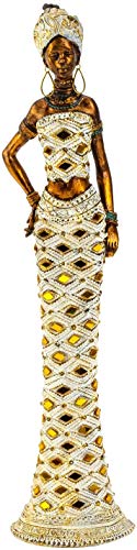 Lifestyle & More Escultura Moderna Figura Deco Mujer Africana de pie Dorado/marrón Altura 33 cm