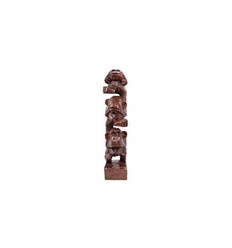 Los 3 monos de la sabiduría "Secret de la felicidad." Estatua de madera maciza H50 cm