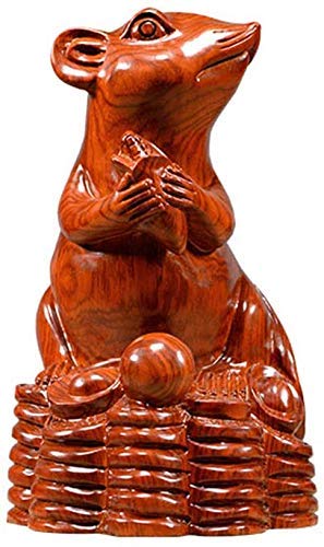 L.TSN Estatua de ratón/Rata de Feng Shui del Zodiaco Chino, decoración de la Mesa de la Oficina en el hogar, estatuilla, Manualidades, colección de Regalos, Talla de Madera de Palisandro, atraer
