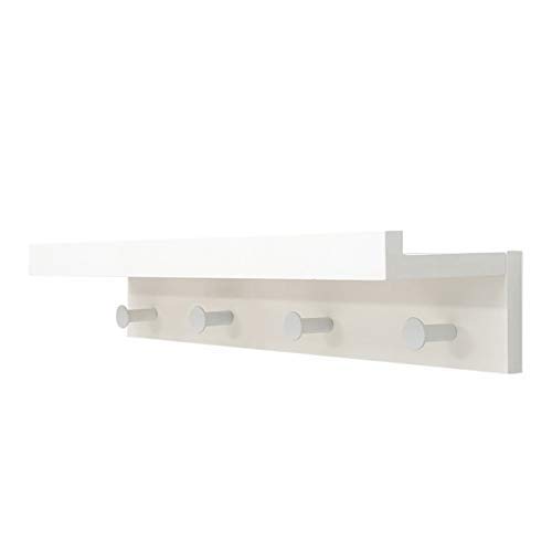 Margueras - 1 estante toallero perchero de pared (bambú con estante y ganchos), blanco, 4K